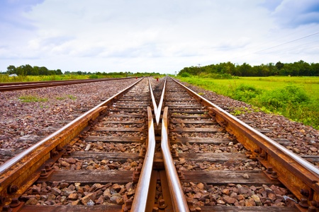 railway on fieldの写真素材