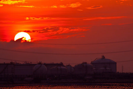 sunset in factory