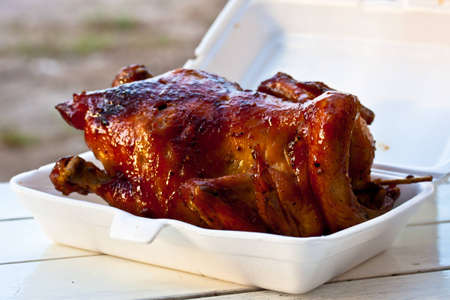 roasting chicken in boxの写真素材