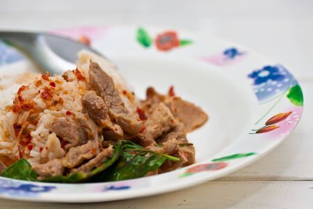 rice and curry  Fried pork with chili paste   thailandの写真素材