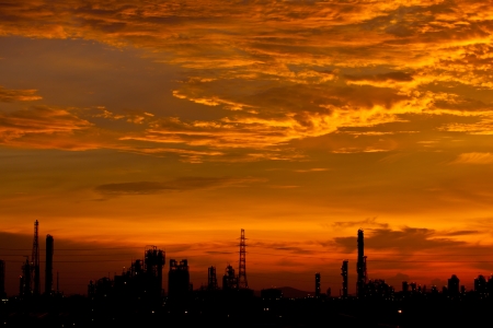 manufacturing plants at sunsetの写真素材