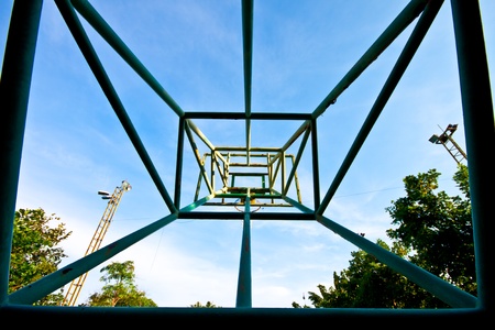 basketball basket on blue sky backgroundの写真素材