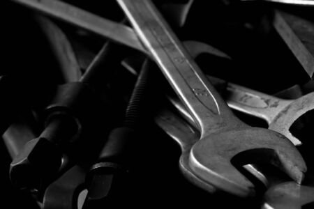 Hand wrench and metalの写真素材
