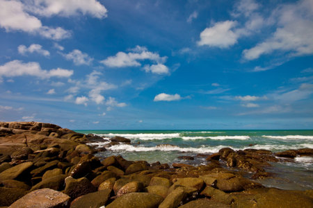 stone and waves during sundown  Natural composition