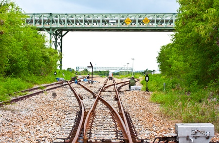railway Workers repairing railway on hot summer dayの写真素材