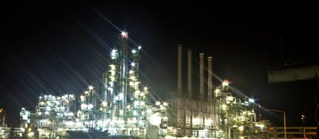 petrochemical plant in night timeのeditorial素材
