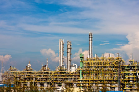 petrochemical plant in blue skyの写真素材