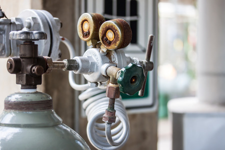 pressure gauge for control nitrogen pressure in let and out letの写真素材