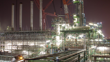 Repair petrochemical plant at nightの写真素材