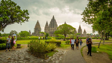 Prambanan, Indonesia - October 15th 2016: Tourists at the Prambanan Temple in the evening, Yogyakarta, Indonesiaのeditorial素材