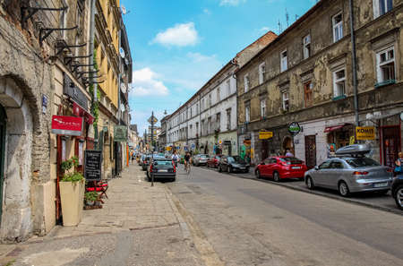 Krakow, Poland - July 29th 2018: JÃ³zefa Street in the Jewish Quarter, Kazimierz, Krakow, Polandのeditorial素材