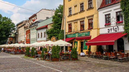 Krakow, Poland - July 29th 2018: Ariel Cafe, Restaurant and Gallery in Szeroka Street Square in Kazimierz, Jewish Quarter, Krakow, Polandのeditorial素材