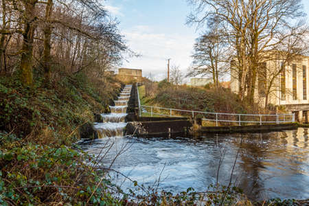 Earlstoun salmon ladder or fish pass, at Earlstoun Power Station and Dam, on the Water of Ken, Galloway Hydro Electric Scheme, Scotlandの写真素材