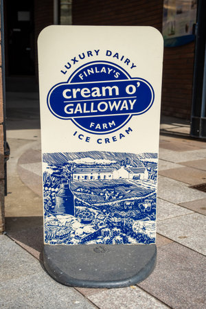 Dumfries, Scotland - July 24th 2021: Finlays Luxury Cream of Galloway Farm Ice Cream advertisement signのeditorial素材