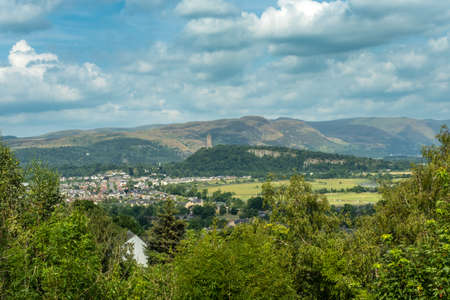 View over Stirling with the Wallace Monument and Ochil Hills in the background, Stirling Castle, Scotlandのeditorial素材