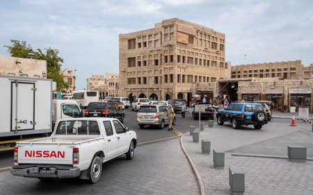 Doha, Qatar - January 15th 2022: Traffic in central Doha at Souq Waqif, Doha, Qatarのeditorial素材
