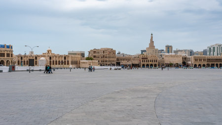 Doha, Qatar - January 15th 2022: The square in the old town of Souq Waqif, Doha, Qatar