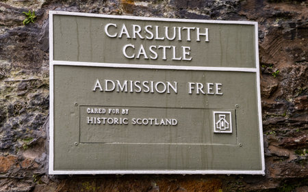Carsluith Castle, Scotland - December 30th 2021: Carsluith Castle, Admission Free sign on a stone...