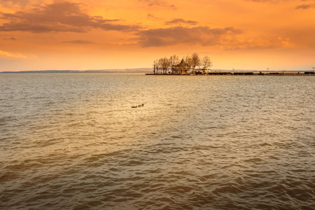 Sunset over lakeの写真素材