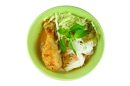 Thai noodles with chicken curryの写真素材