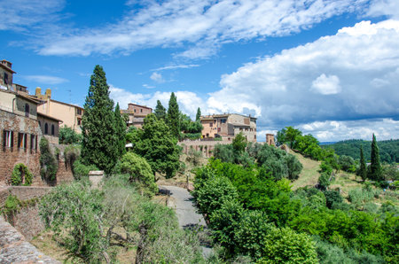 Tuscany landscape and buildings. Italy, Certaldo. Beautiful view.の写真素材