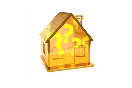 Transparent golden house with questions insideの写真素材