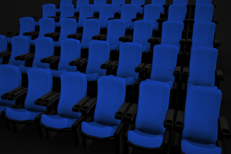 cinema hall with blue chairsの写真素材
