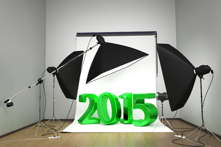 Empty studio with a 2015 nombers  in the centerの写真素材