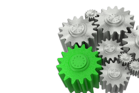 Multicolored cogwheel gear mechanism on white background.の写真素材