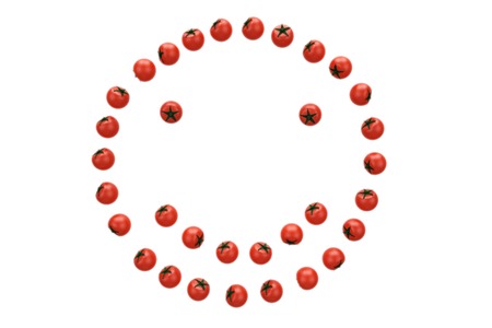 smile  tomato on  white backgroundの写真素材