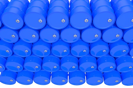 Blue oil Barrels on white backgroundの写真素材