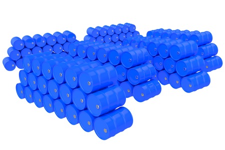 Blue oil Barrels on white backgroundの写真素材