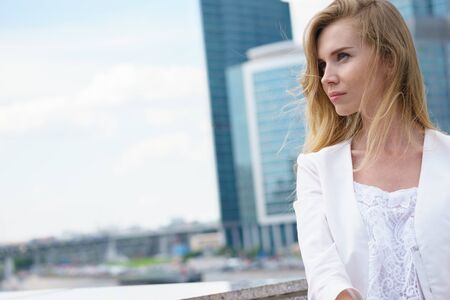 Close up portrait of a professional business woman outdoorの写真素材