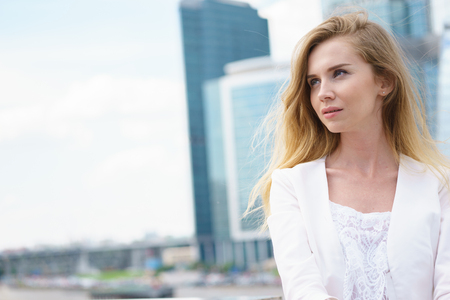 Close up portrait of a professional business woman outdoorの写真素材