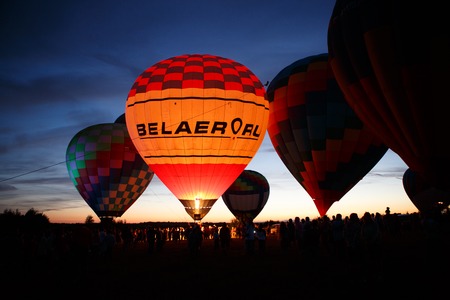 PERESLAVL-ZALESSKY, RUSSIA - 16 JULY 2016: 15-th Hot air balloons festival in Pereslavl-Zalessky, Yaroslavl Oblast. Night flying in 16 july 2016.のeditorial素材