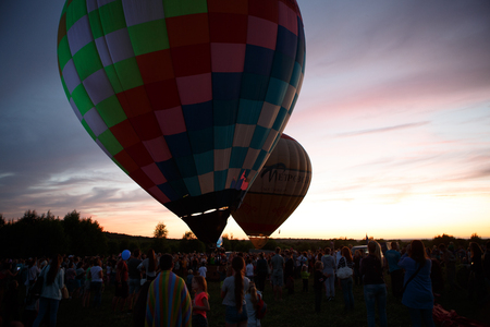 PERESLAVL-ZALESSKY, RUSSIA - 16 JULY 2016: 15-th Hot air balloons festival in Pereslavl-Zalessky, Yaroslavl Oblast. Night flying in 16 july 2016.のeditorial素材