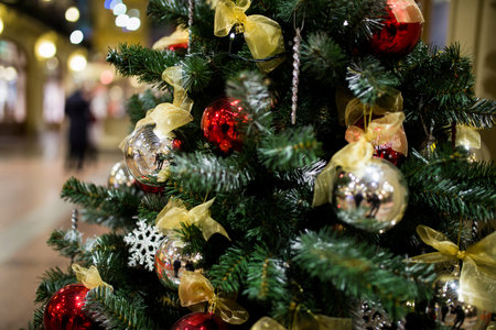 Adorned festive New Year tree in store