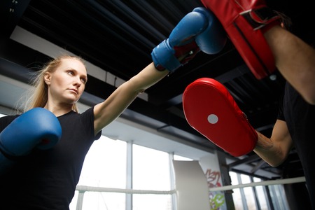 Young athletes compete in boxingの写真素材