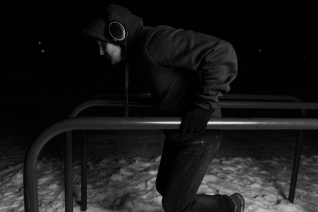 Man listening music on trainingの写真素材