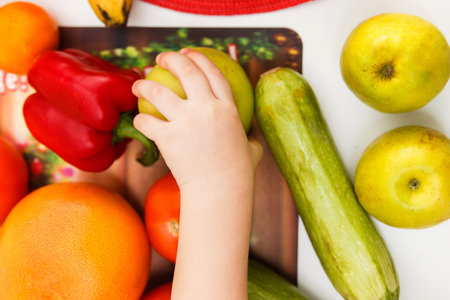 Table with fruit and vegetables