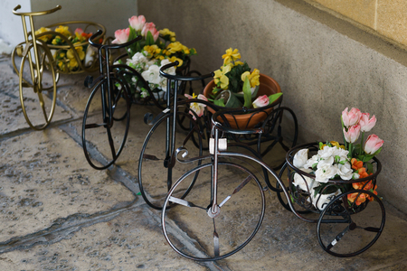Photo of decorative bicycle with flowersの写真素材