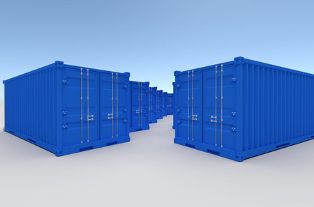 Many blue Port containers. 3d render