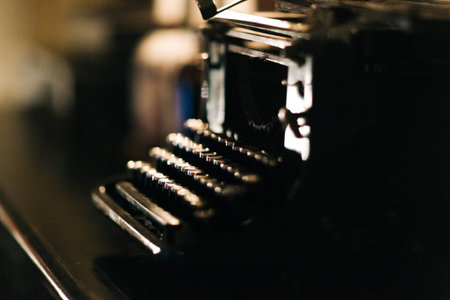 Old typewriter on blurred backgroundの写真素材