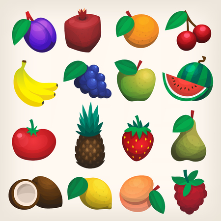 Set of colorful flat juicy fruit iconsのイラスト素材