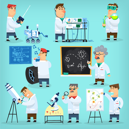 Mars program engineers and scientists researching, reparing, calculating, observing and presenting projectのイラスト素材