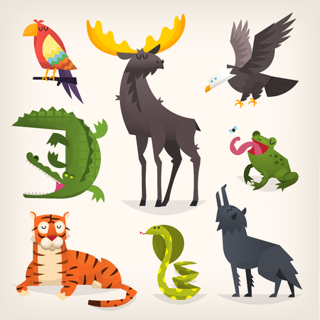 Colorful cartoon animals from different regions and placesのイラスト素材