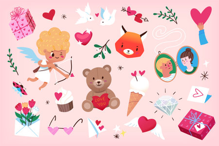 Cute graphic elements for posters, greeting cards, flyers labels banners and invitations for...