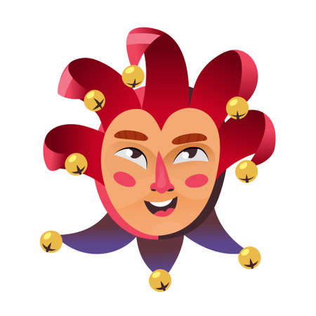 Famous Mardi Gras festival character. Mask that you can often see at New Orleans Parade or Venice Carnival. Isolated head mask sticker. Jester face vector imageのイラスト素材