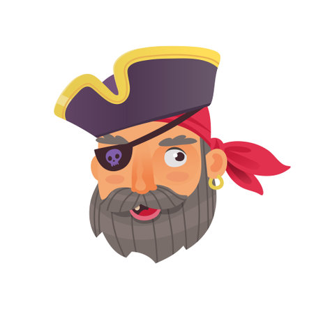 Famous Mardi Gras festival character. Mask that you can often see at New Orleans Parade or Venice Carnival. Isolated head mask sticker. Pirate face vector image.のイラスト素材
