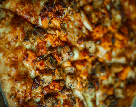 Chicken Pizza Close up for backgroundの写真素材